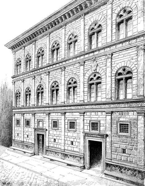 Palazzo Rucellai, Florence, Leon Battista Alberti, 1446; drawing Lübke&Semrau, Grundriß der Kunstgeschichte, 1908