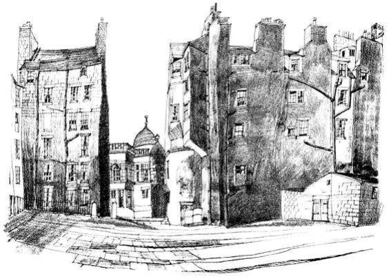 The courtyard formed at the rear of ancient tenements in the Old Town of Edinburgh offers a quiet space to experiment with sketching. 