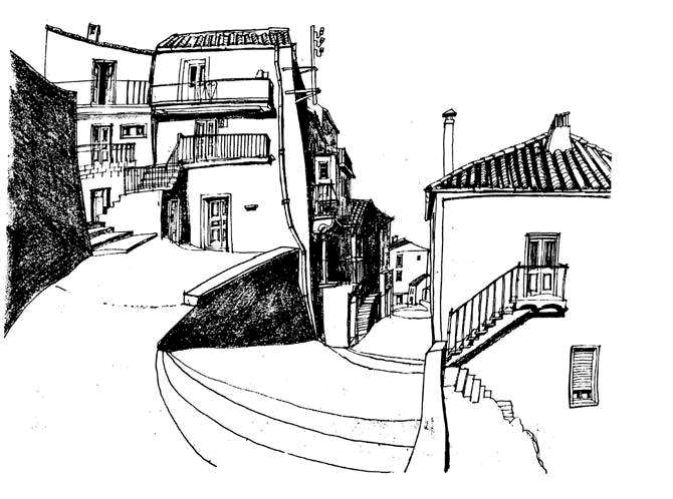 The network of lanes, steps and footpaths in this stretch of an Italian hill town provide the basic urban structure around which more recent houses are grouped. Walls are an important element where abrupt changes of level occur. 